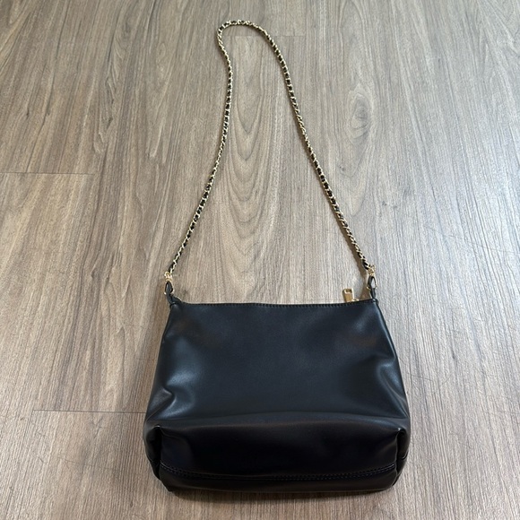 Miztique Black and Gold Crossbody Bag with Flap-Over Design Chanel Like Strap - Picture 3 of 9